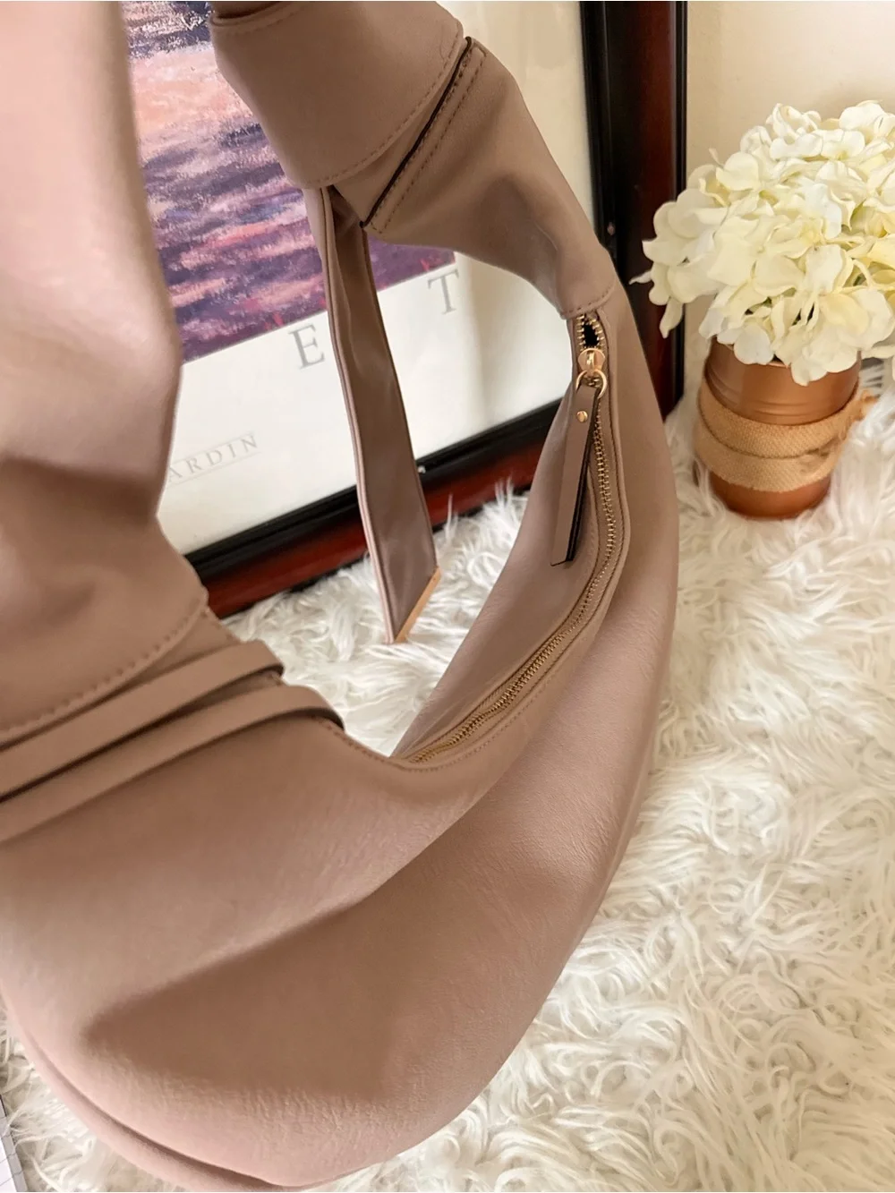 Excellent Pre-loved Condition- HoboTaupe Shoulder Hobo Bag with Decorative Charm